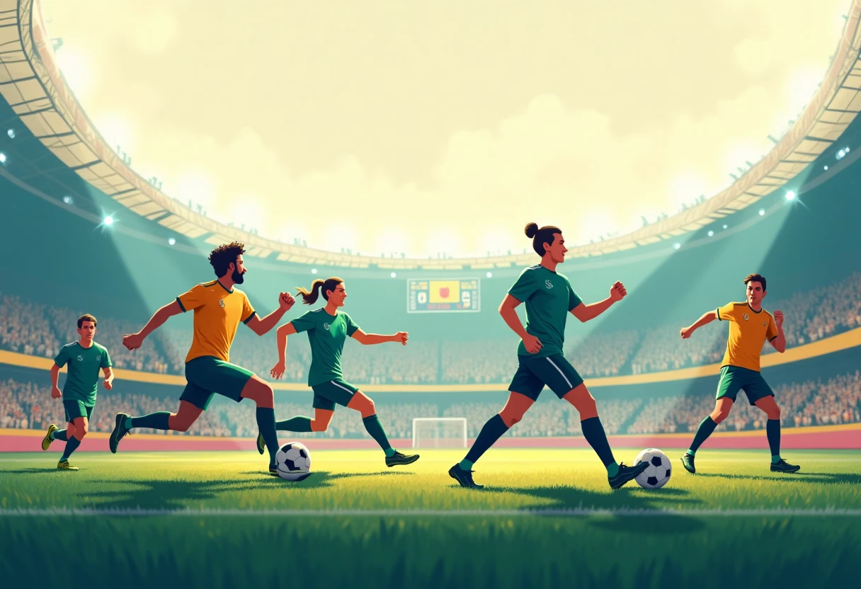 Focused World Cup players during a match