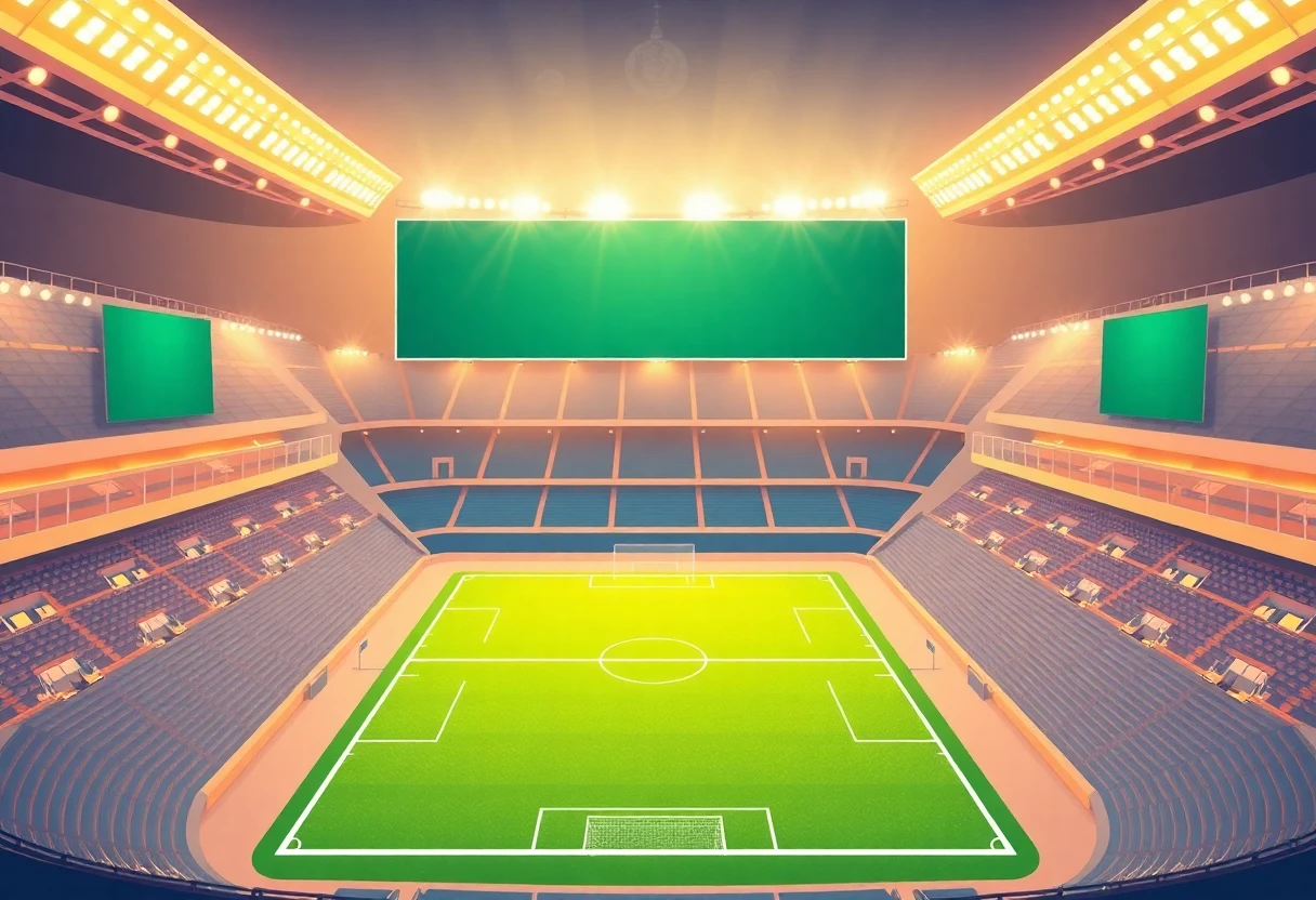 Vista aérea de un estadio de fútbol iluminado