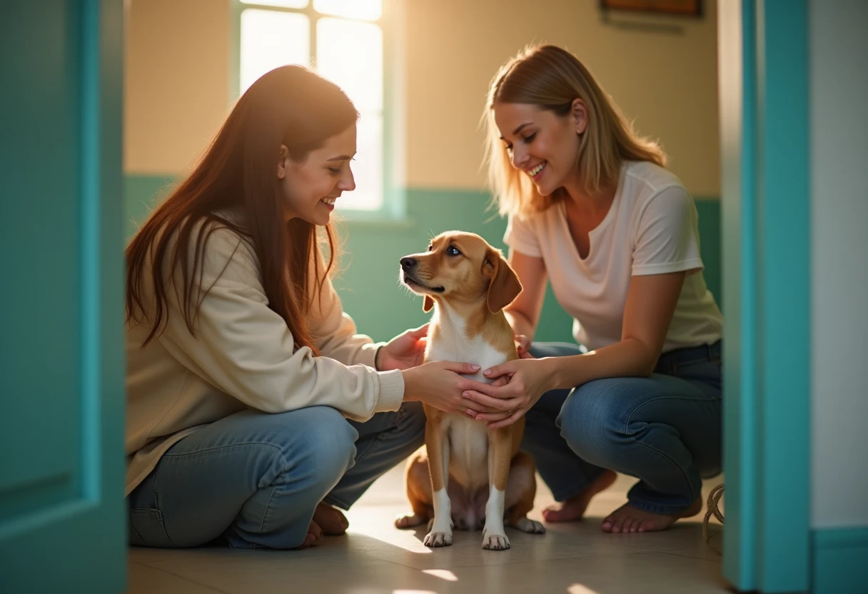 Pet adoption scene in a shelter