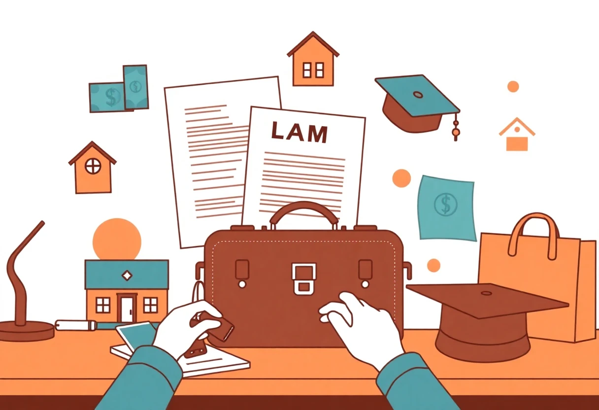 Car loan documents and essentials on a desk