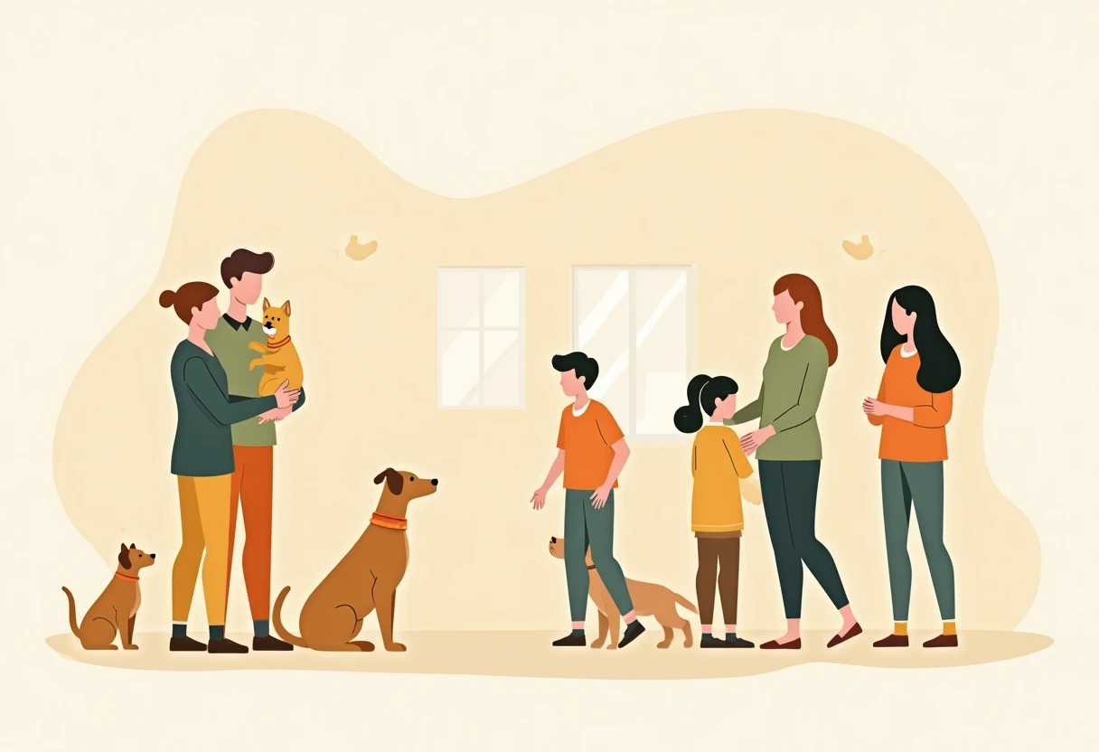 Family meeting dog at shelter