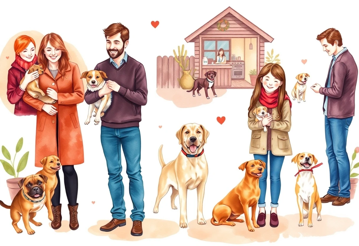 Pet adoption scene at a shelter