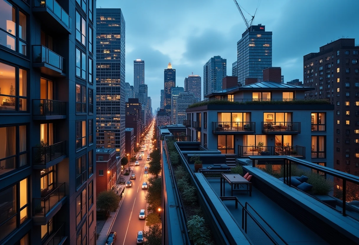Evening cityscape with apartments