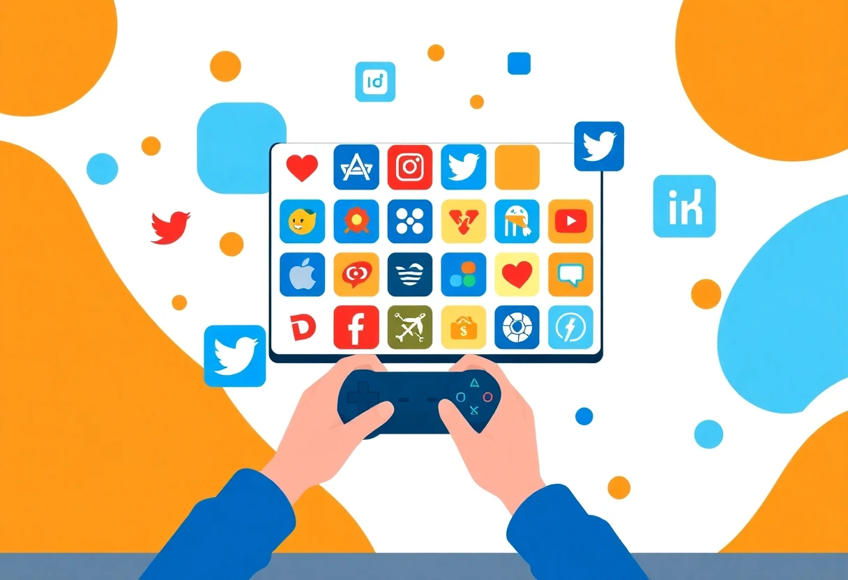 Social media app icons floating in space