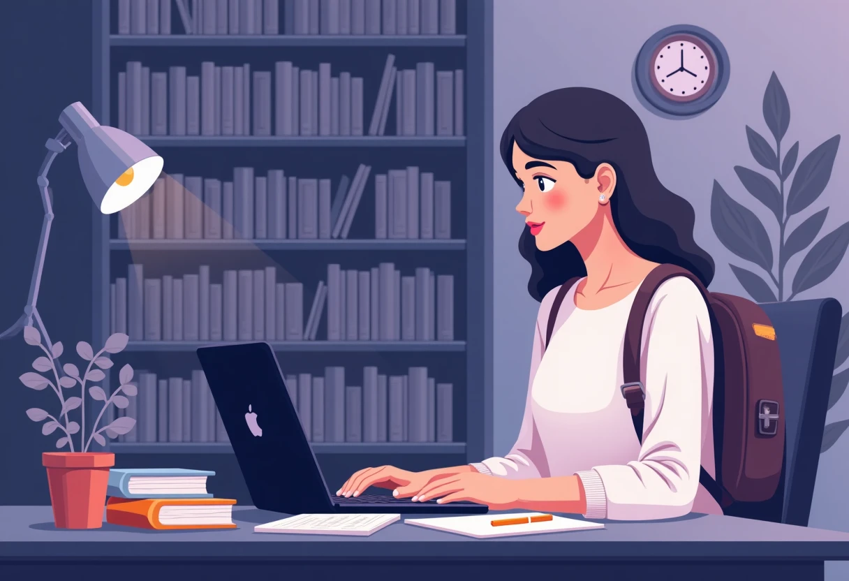 Estudio en biblioteca moderna