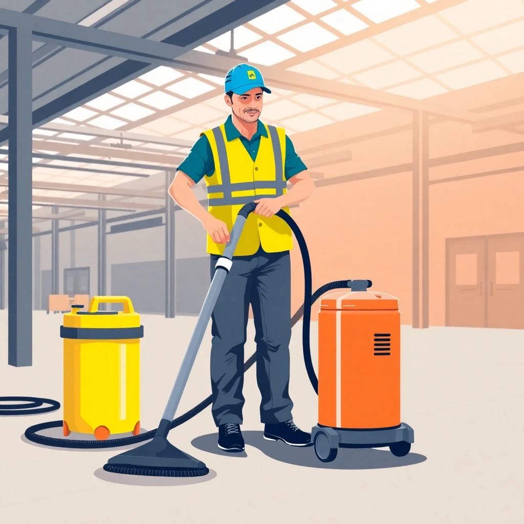 Trabajador de limpieza con aspiradora