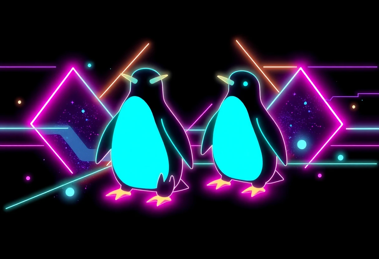 Penguin games neon illustration
