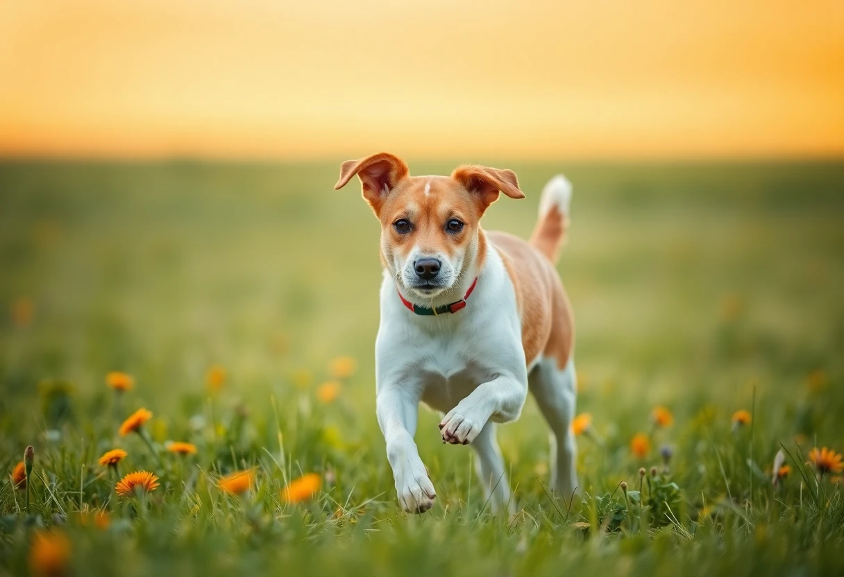 Perro corriendo en refugio rural