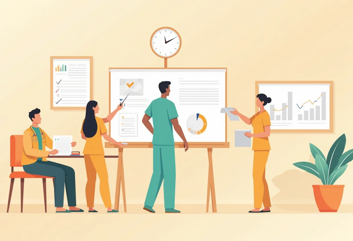 Equipo de salud colaborando en un hospital