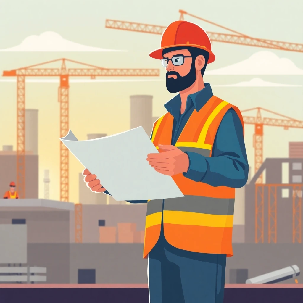 Trabalhador da construção revisando planos