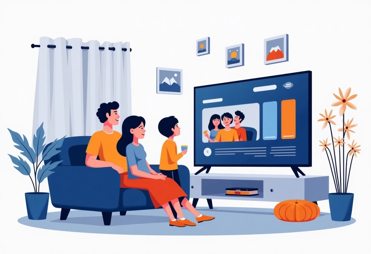 Familia viendo streaming en casa