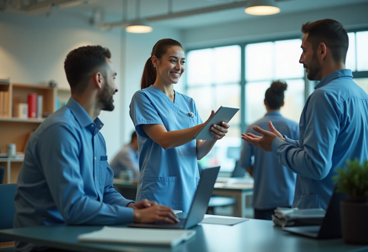 On-site healthcare professionals with patients