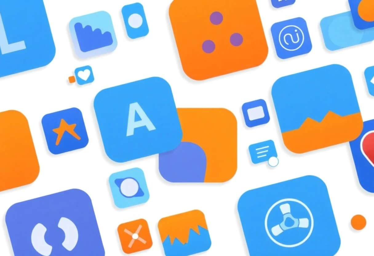 Productivity app icons in a geometric layout