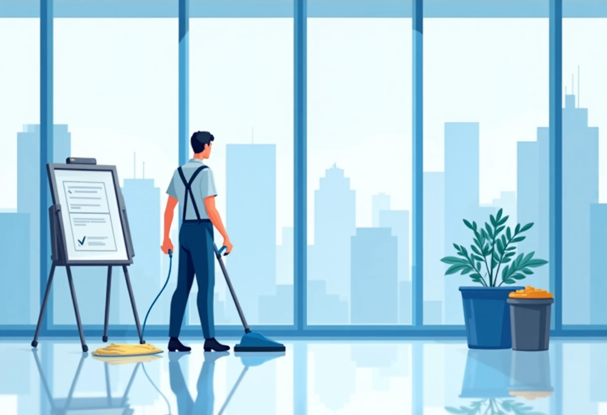 Professional cleaner in a modern office