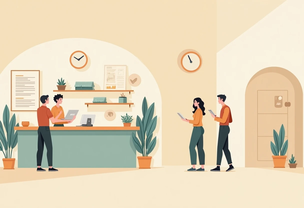 Hotel lobby with a receptionist