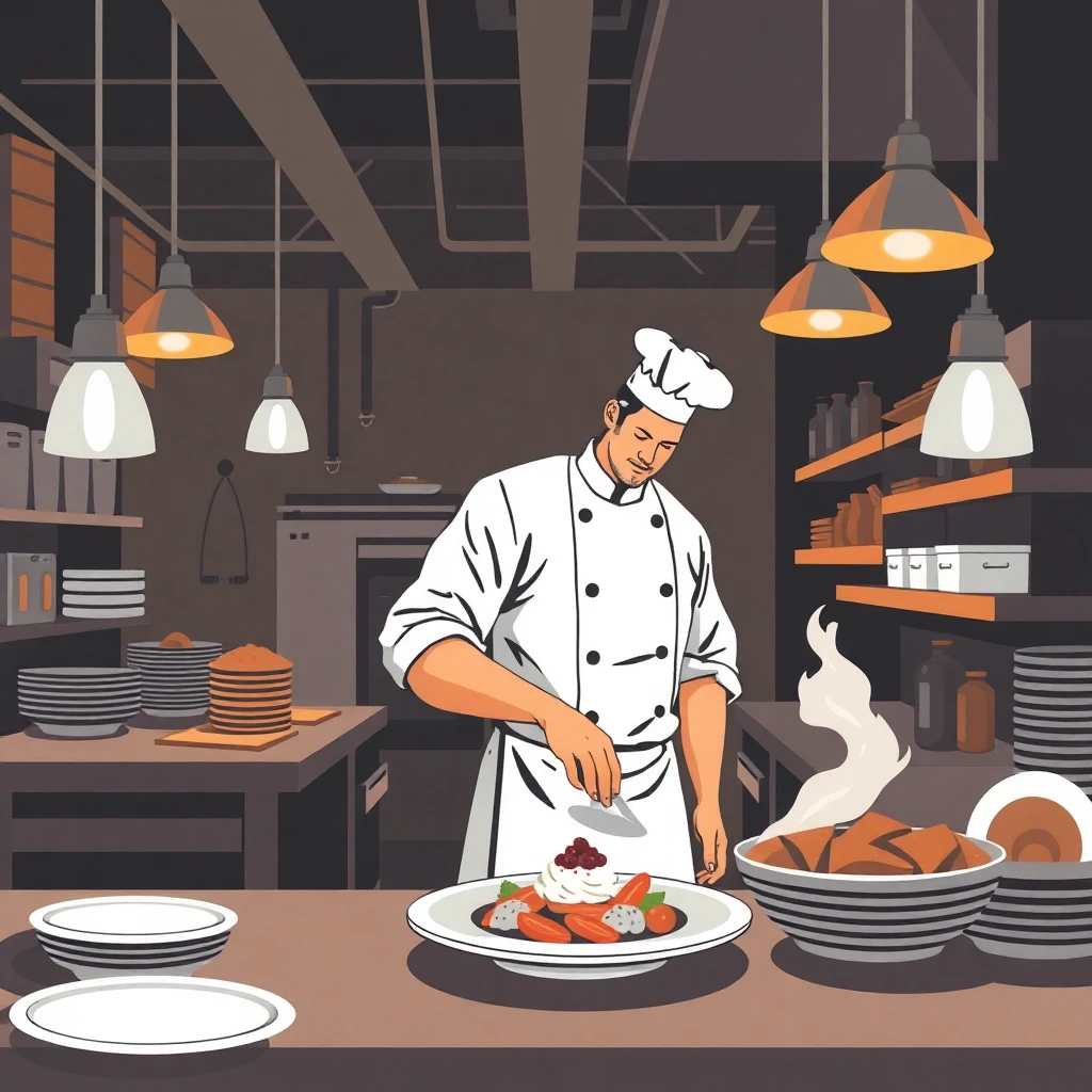 Chef at work in a restaurant kitchen