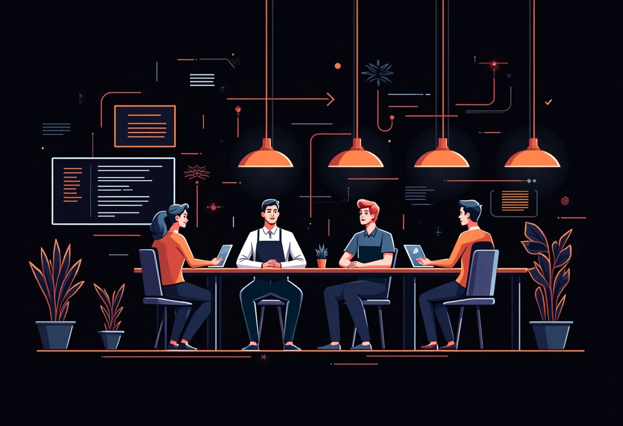 Restaurant manager leading a team meeting