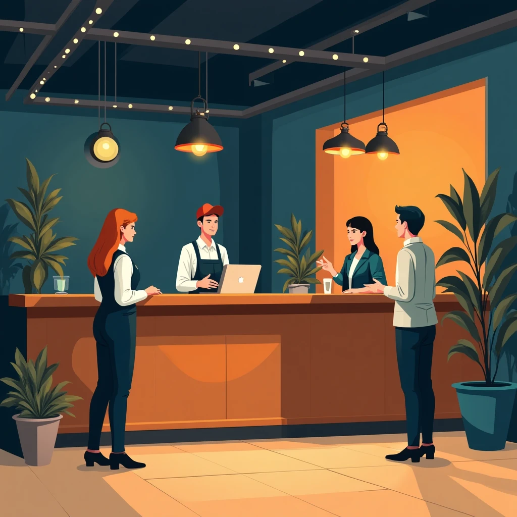 Hotel front desk scene