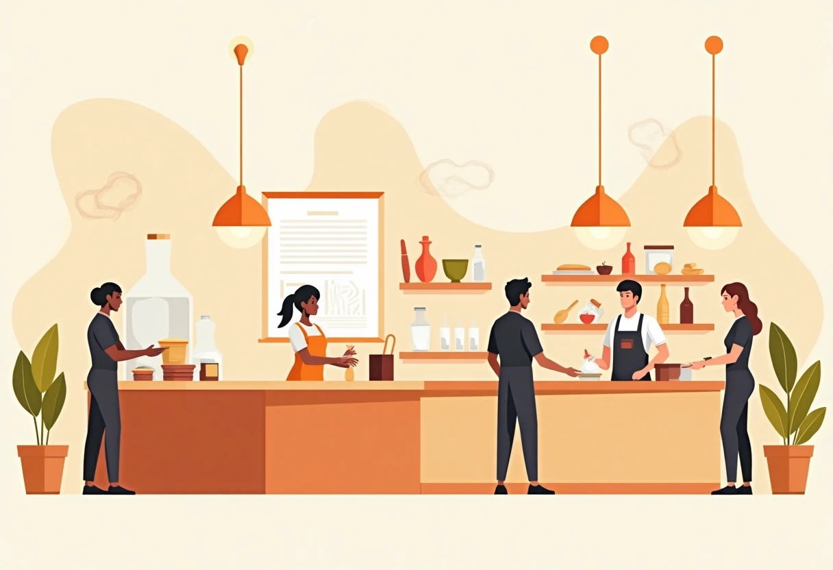 Restaurant staff preparing for service