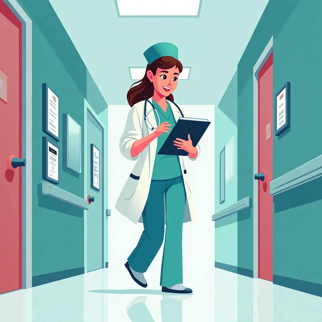 Nurse reviewing notes in a hospital