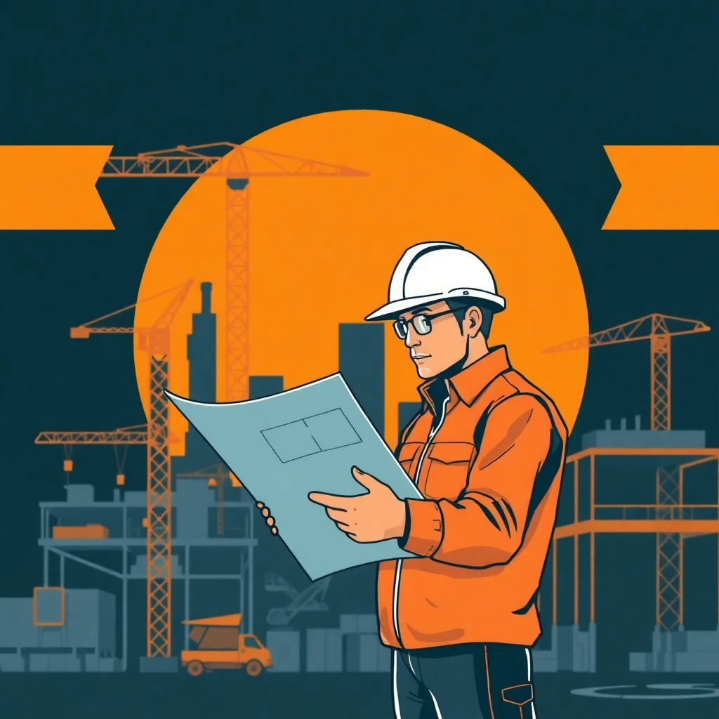 Construction worker reviewing plans