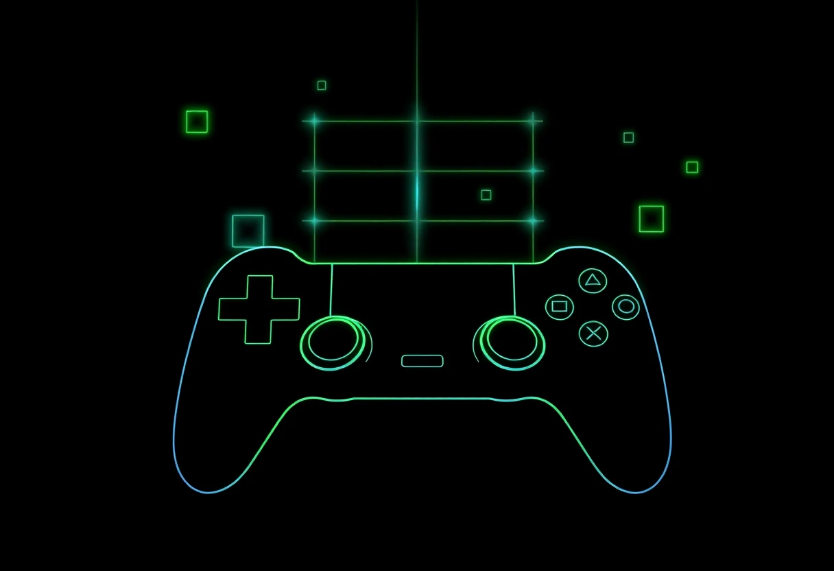 Mobile gaming illustration with neon accents