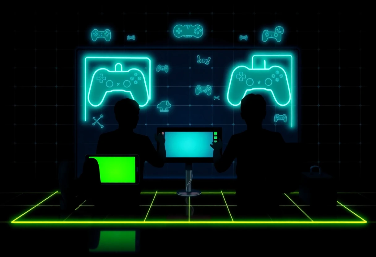 Mobile gaming icons in neon style