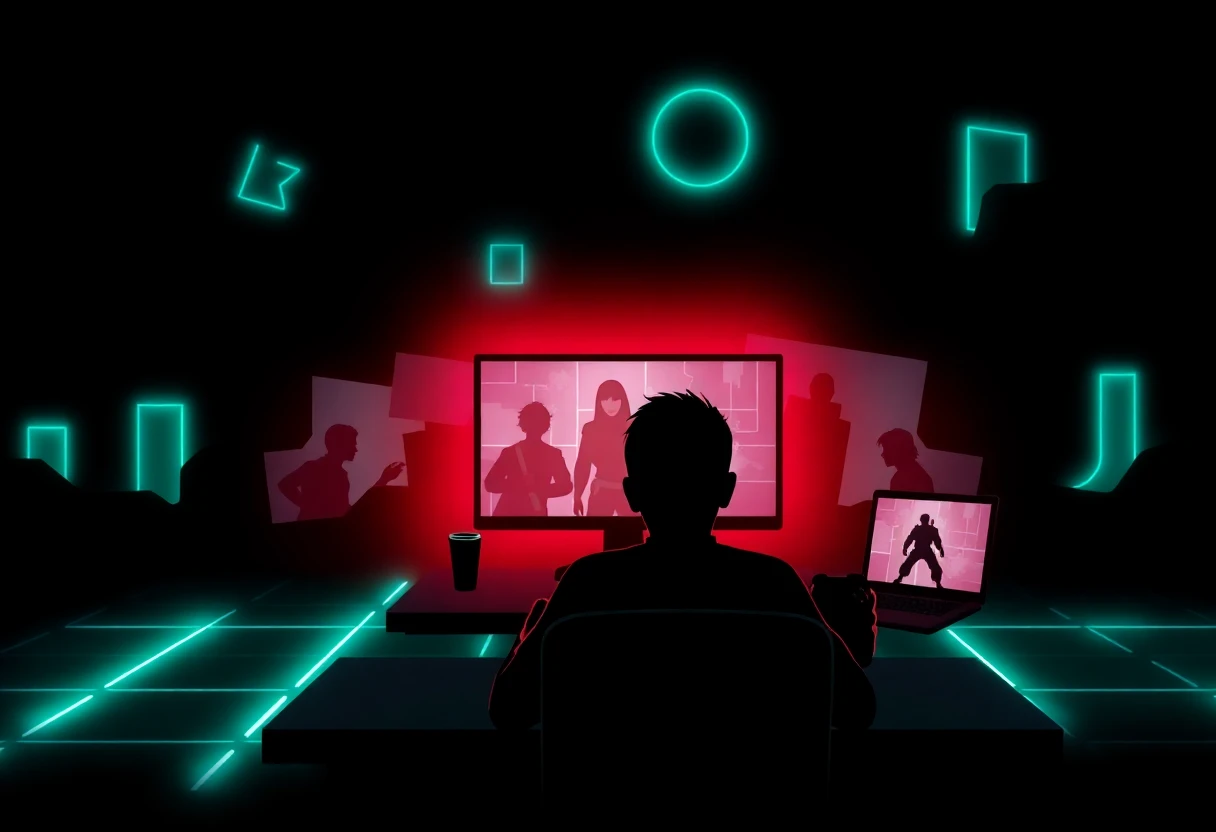 Gaming landscape with story game characters