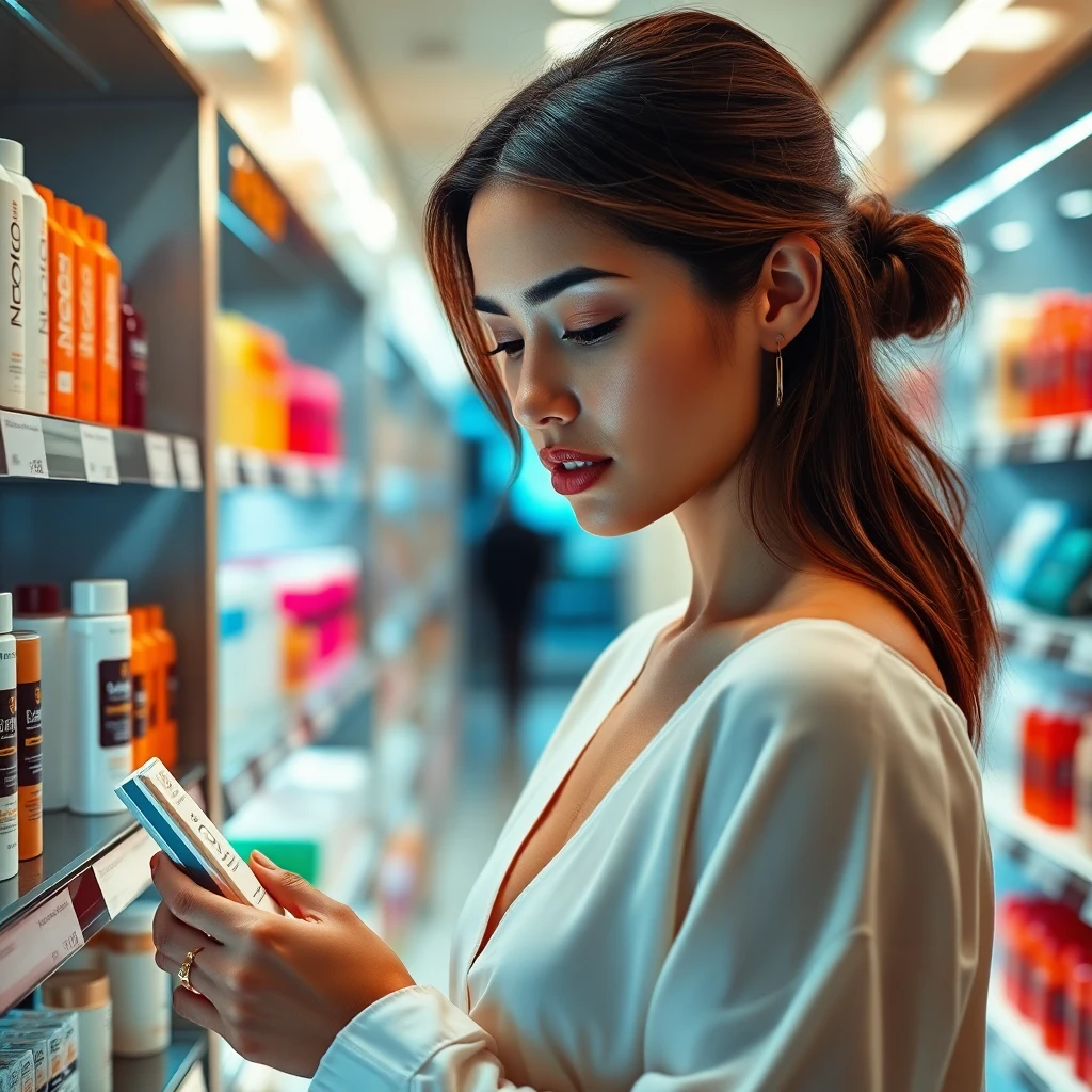 Comparando productos capilares en tienda