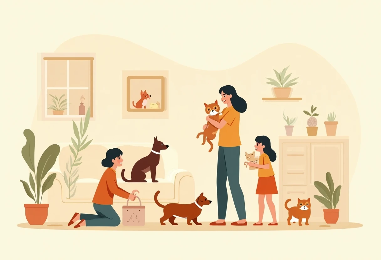 Familia adoptando un gato en un refugio