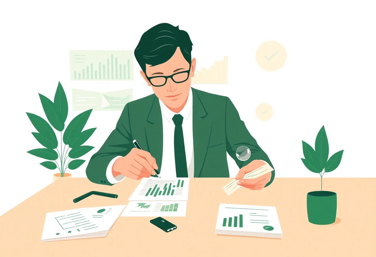 Analista financiero evaluando documentos