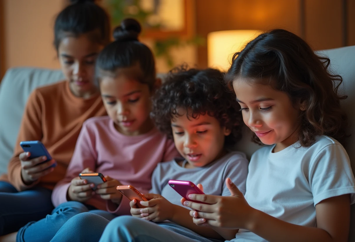 Niños usando apps de mensajería