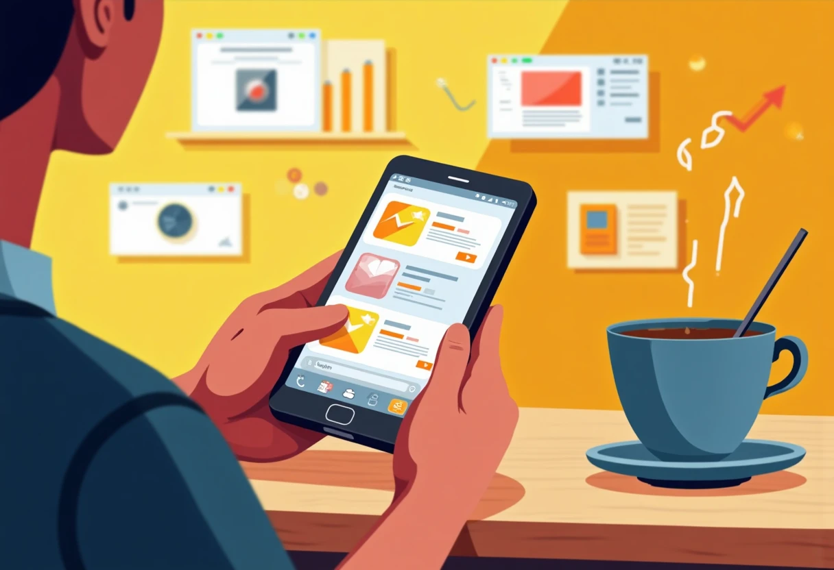 Revisando apps de presupuesto en un smartphone