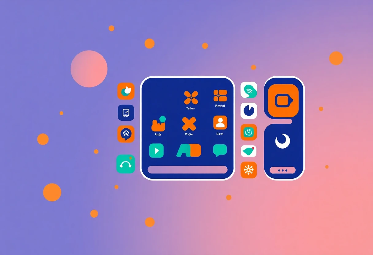 Abstract app icons floating in space