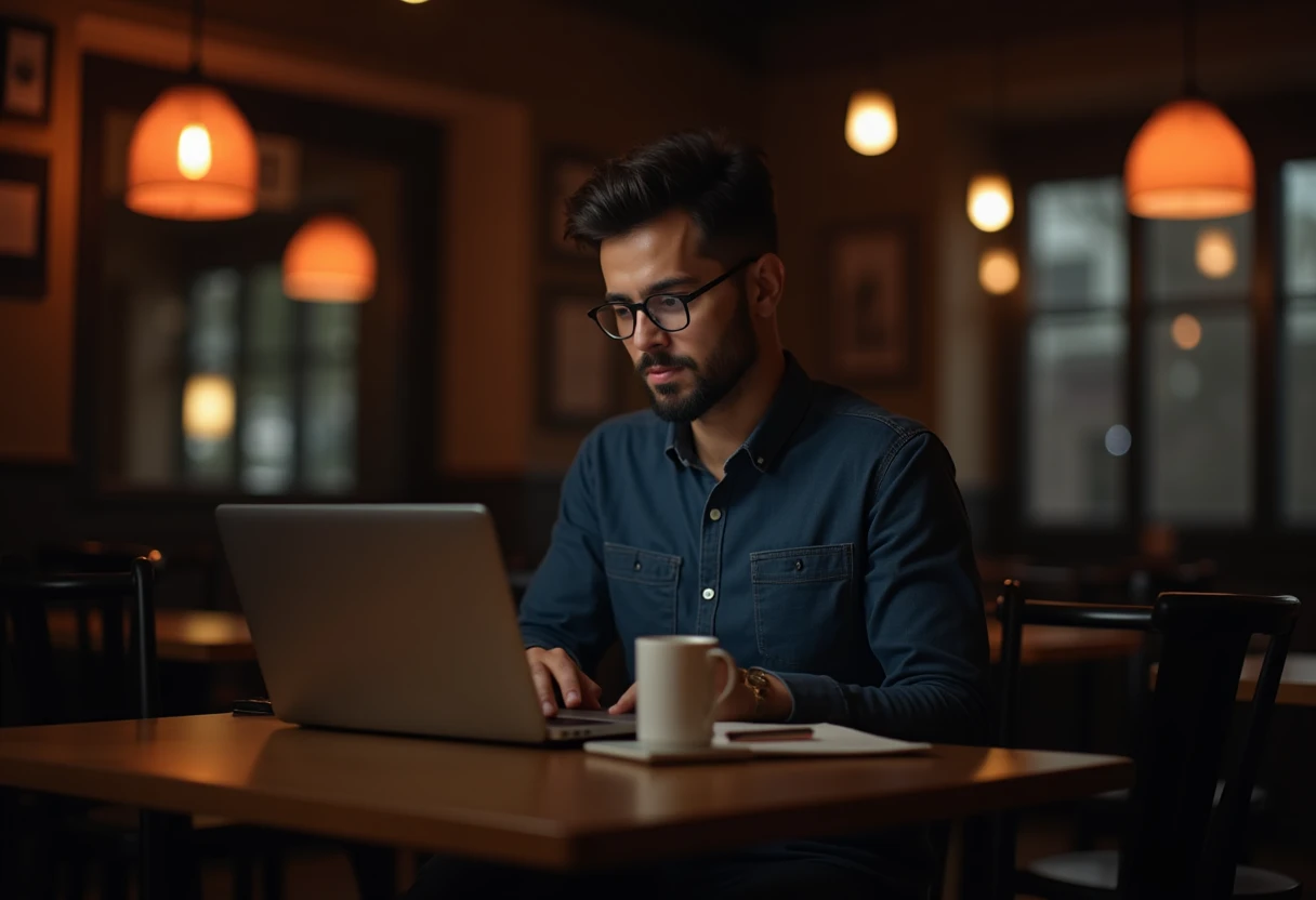 Freelancer productivo en una cafetería
