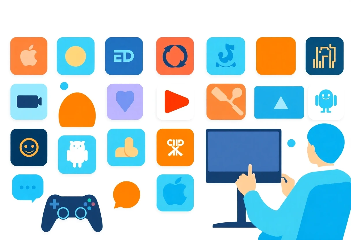 Streaming apps represented by colorful geometric shapes