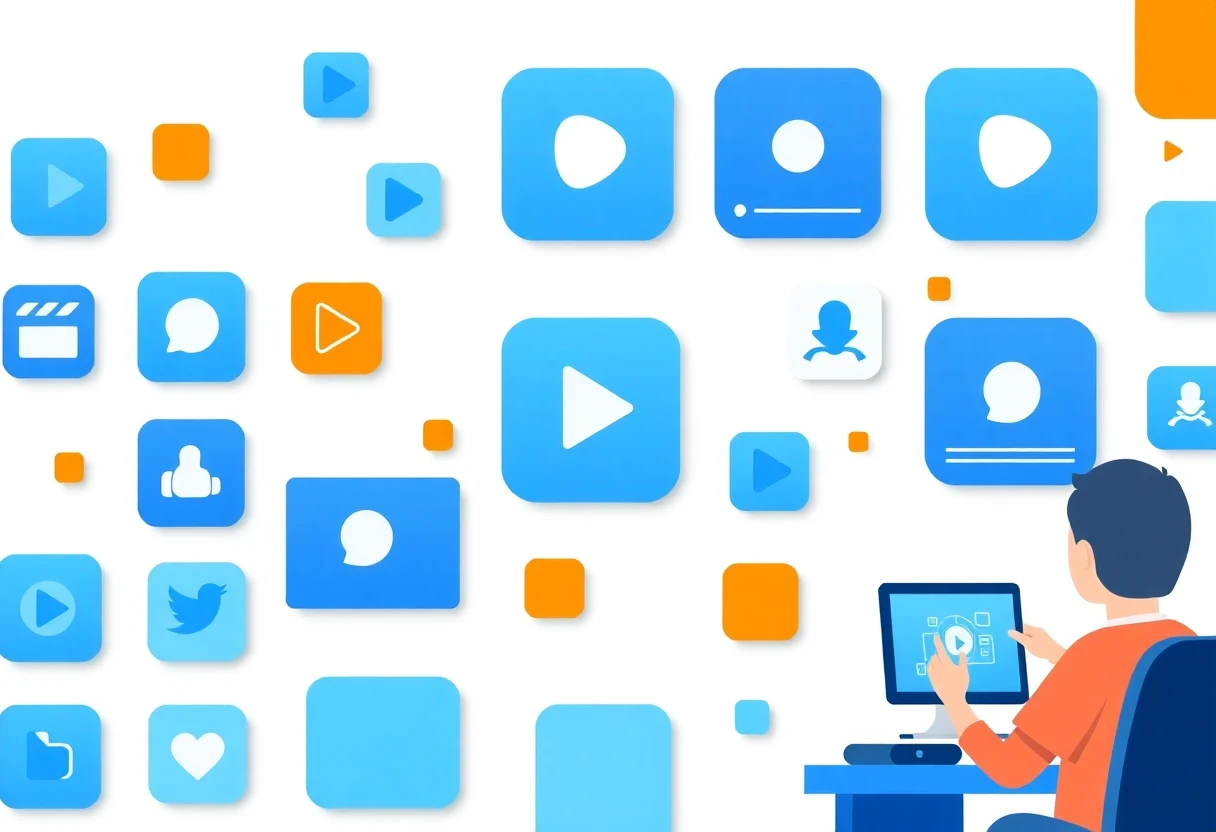 Video downloading apps represented by geometric shapes