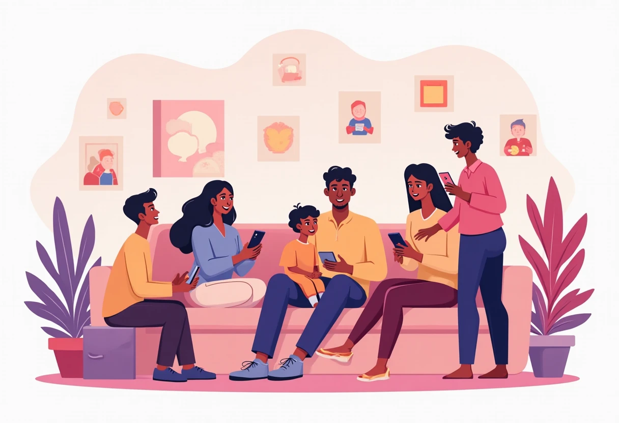 Familia viendo una película en casa