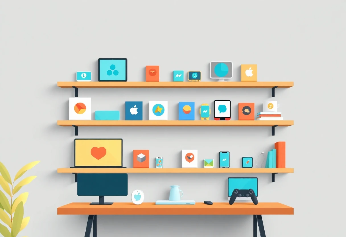 Colorful app icons symbolizing language learning