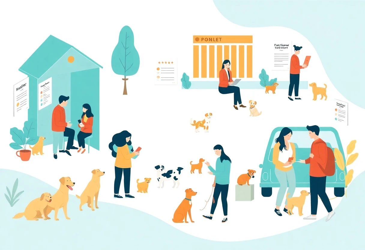 Familias adoptando mascotas en un refugio