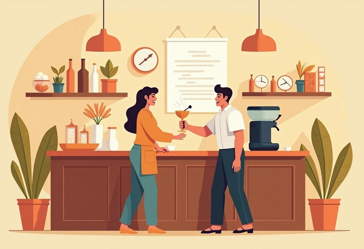 Barista che serve un cocktail in un bar elegante
