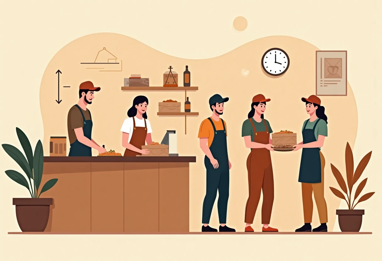 Team di ristorazione al lavoro