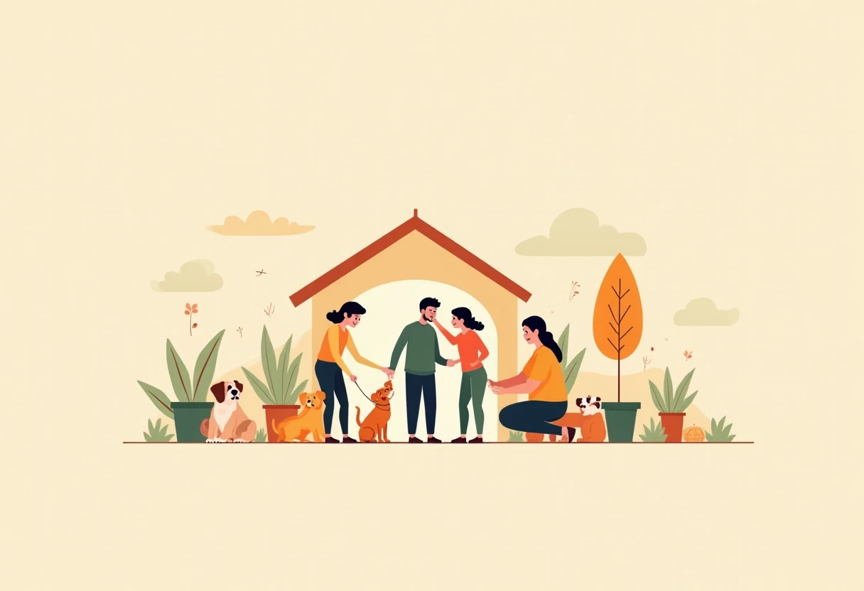 Family adopting a dog at a shelter