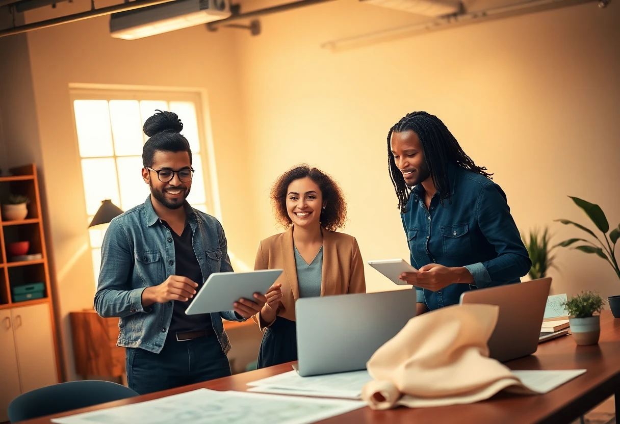 Professionnels discutant dans un studio de design