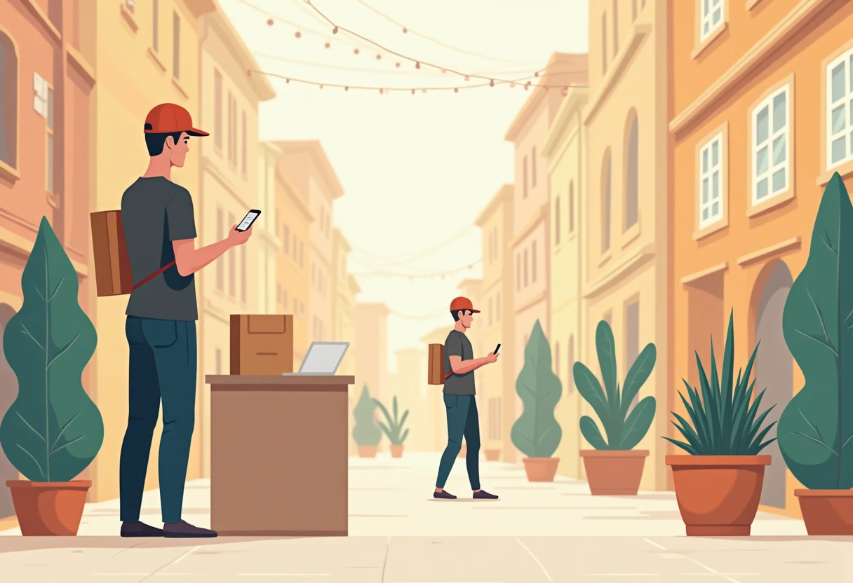 Livreur utilisant son smartphone pour naviguer