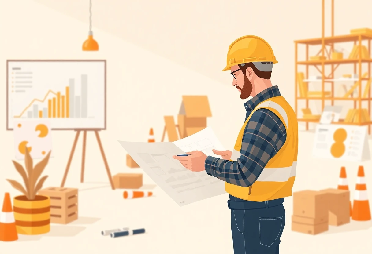 Ouvrier de la construction examinant des plans
