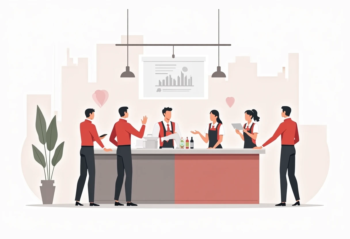 Équipe de restauration accueillant des clients