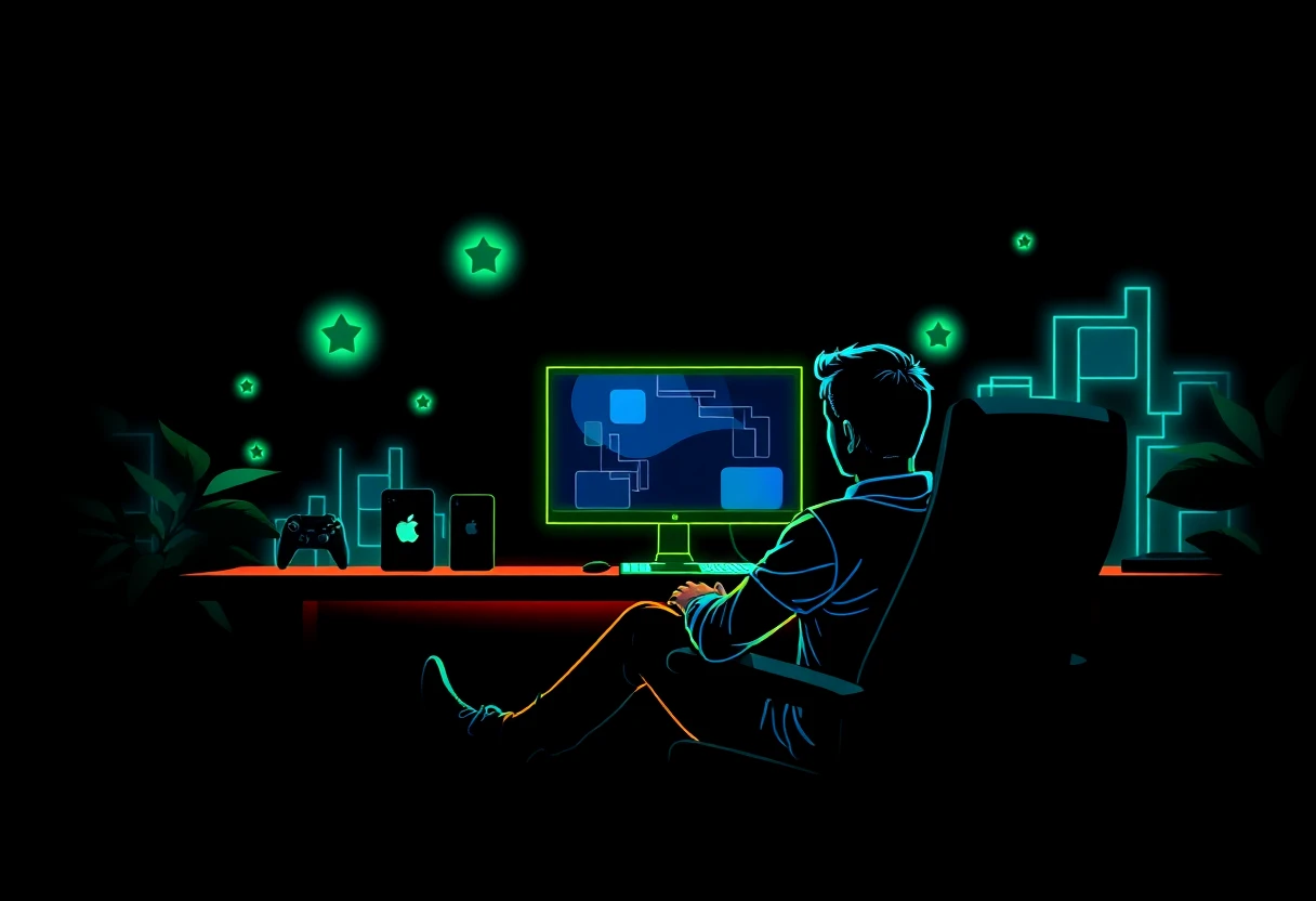 Joueur relaxant avec des jeux mobiles