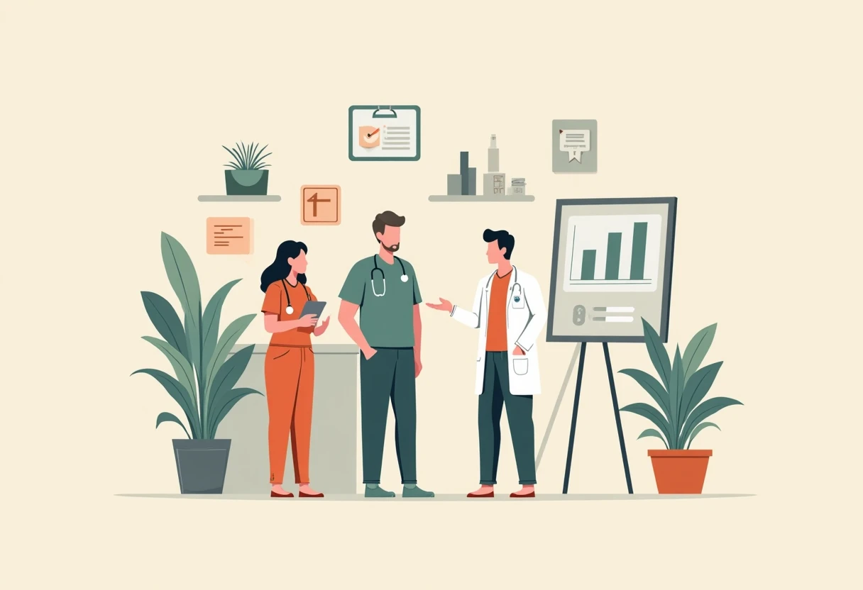 Professionnels de la santé discutant dans un hôpital