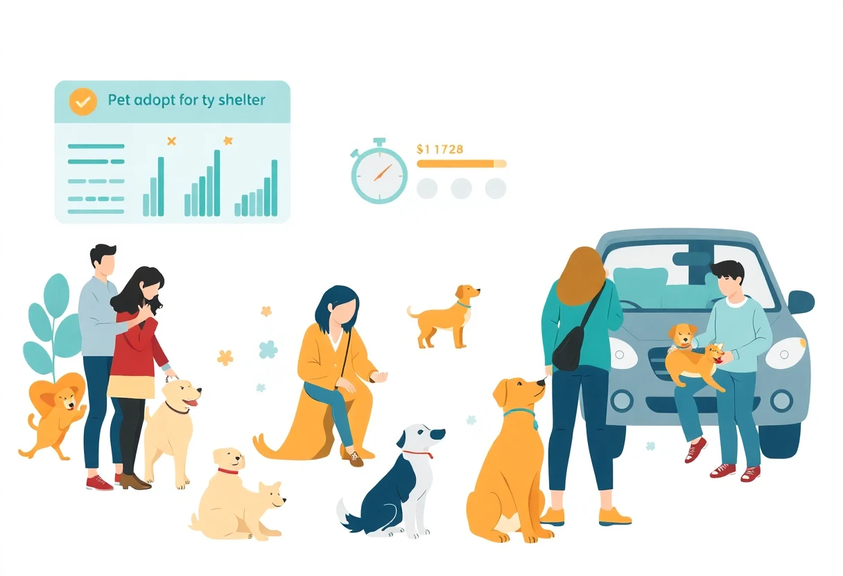 Scène d'adoption de chiens